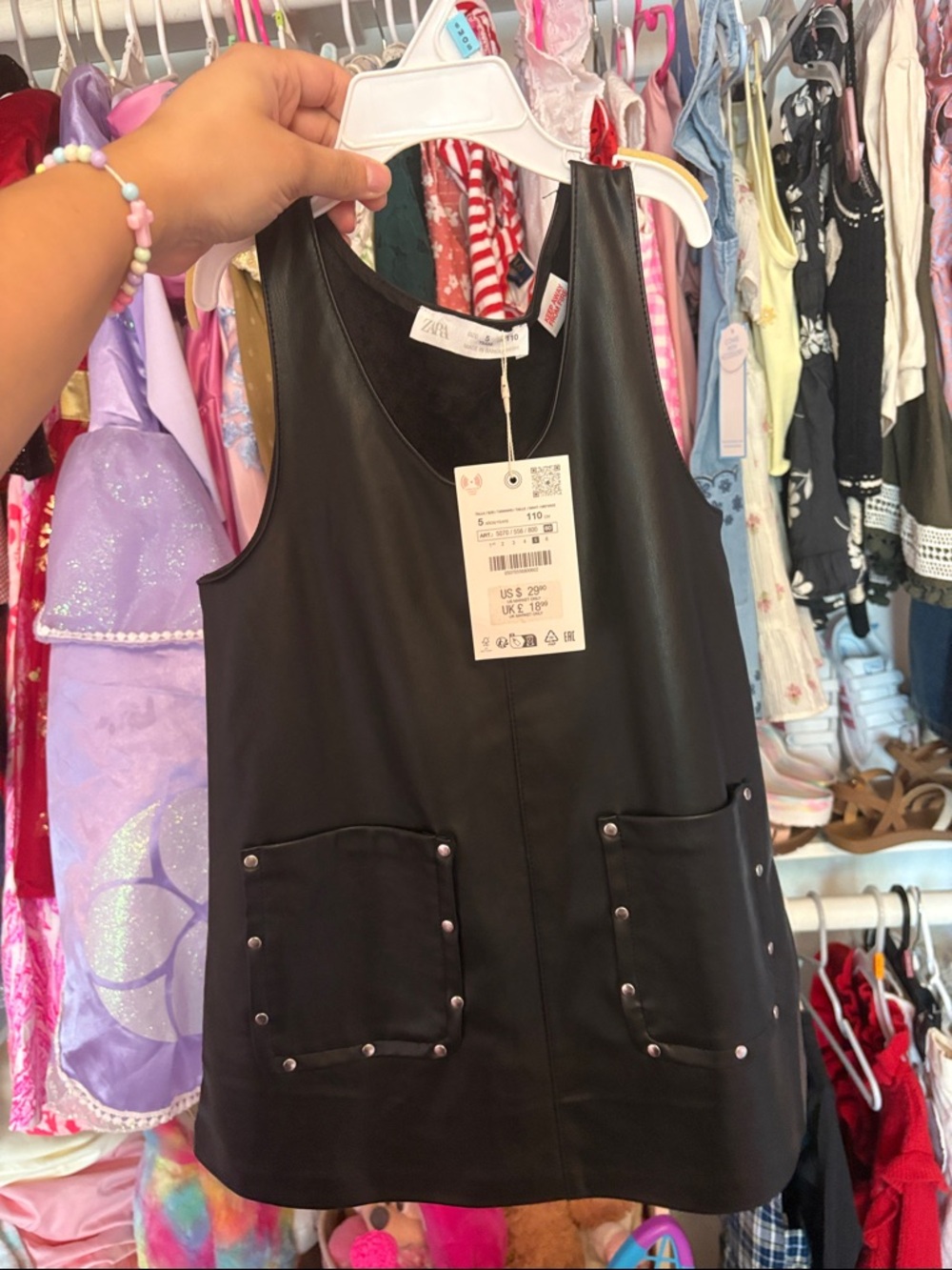Zara Black Faux Leather Pinafore with Silver Studs